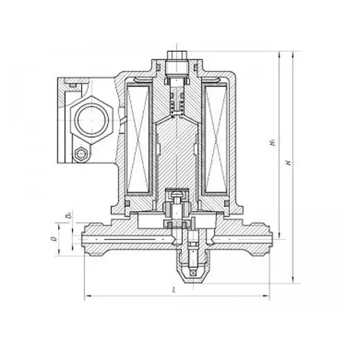 Латунный запорный проходной штуцерный клапан с электромагнитным и ручным приводом 587-35.9192-01 (ИТШЛ.49211109-01) 