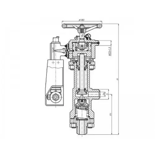 Бронзовый запорный угловой штуцерный бессальниковый клапан с герметизацией с пневмоприводом 521-35.3254 (ИПЛT.49224111) 